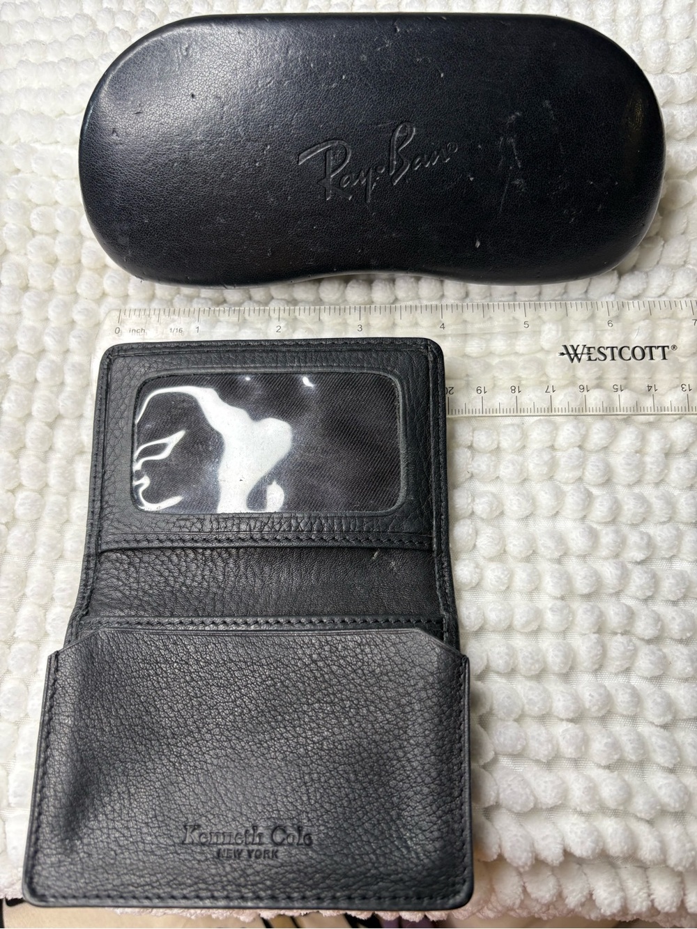 Ray-Ban Black Clamshell Glass Case Kenneth Cole Leather Card Case Wallet Bundle